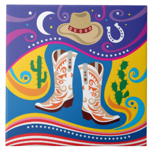 Cowboy Boots and Desert Stars Ceramic Tile