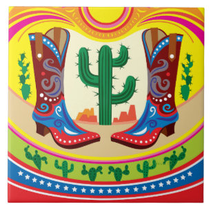 Cowboy Boots and Desert Sun Ceramic Tile