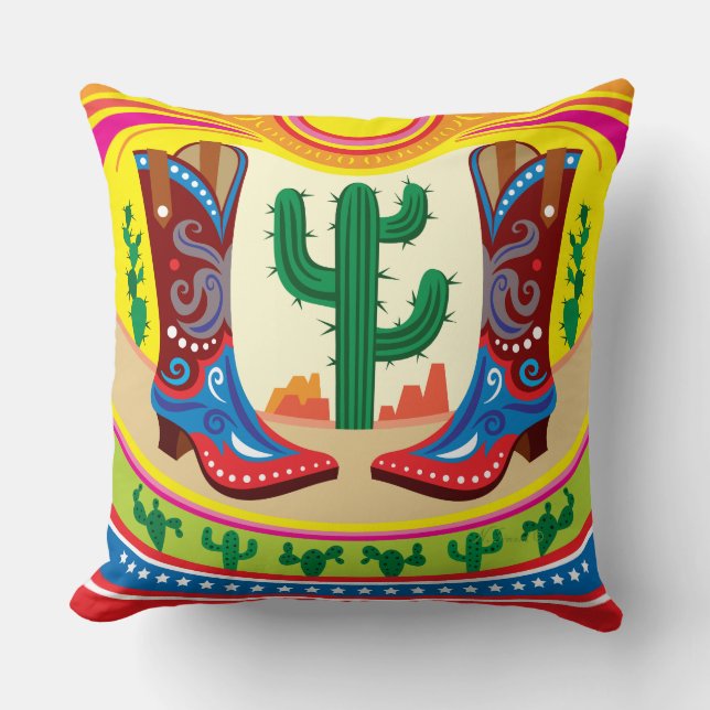 Cowboy Boots and Desert Sun Throw Pillow (Front)
