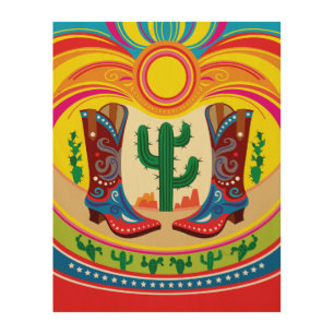 Cowboy Boots and Desert Sun Wood Wall Art