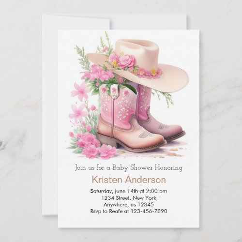 Cowboy Boots and Hat Cowgirl Baby Shower Invitation