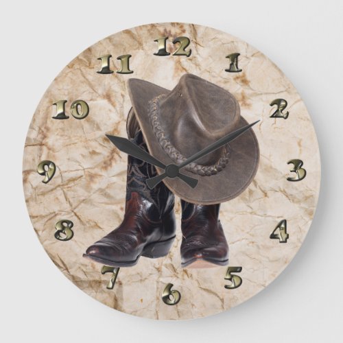 Cowboy Boots and Hat Large Clock