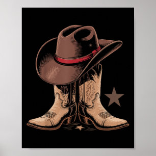Cowboy Boots And Hat Western Rodeo Star Vintage Gr Poster