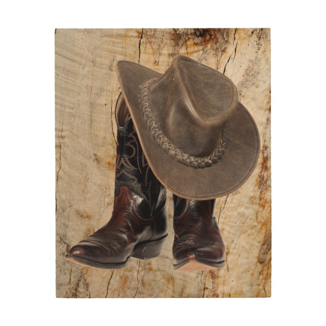 Cowboy Boots and Hat Wood Wall Art (Front)