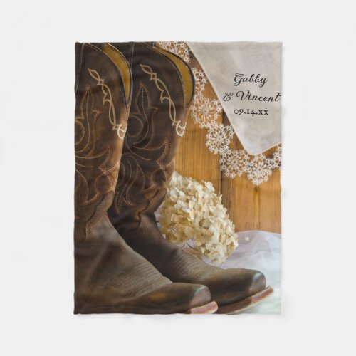 Cowboy Boots and Lace Country Barn Wedding Fleece Blanket