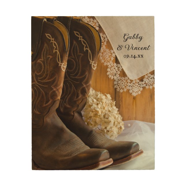 Cowboy Boots and Lace Country Wedding Wood Canvas (Front)
