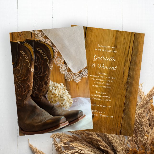 Cowboy Boots and Lace Country Western Wedding Invitation (Creator Uploaded)