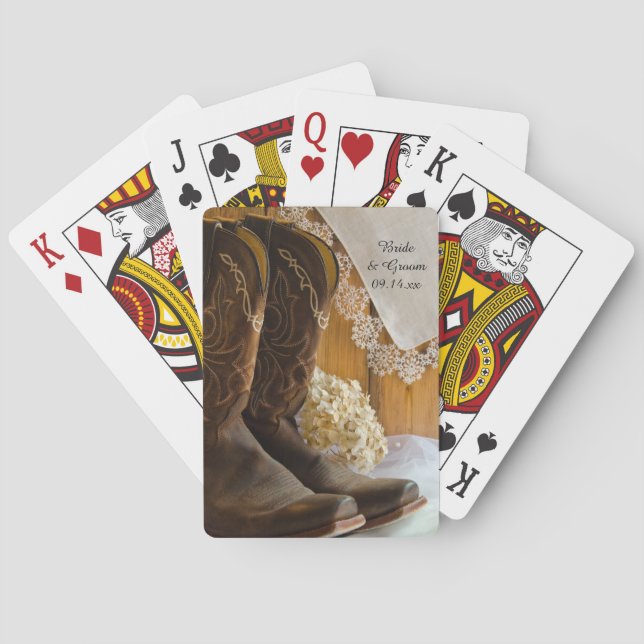 Cowboy Boots and Lace Country Western Wedding Poker Cards (Back)
