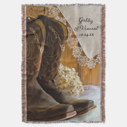 Cowboy Boots and Lace Country Western Wedding Throw Blanket