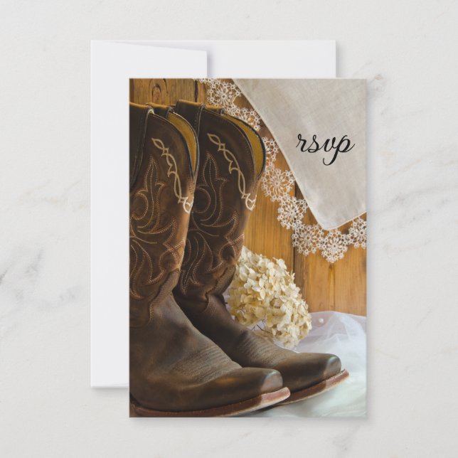 Cowboy Boots and Lace Western Wedding RSVP Card (Front)