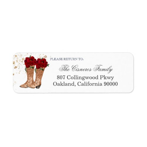 Cowboy Boots and Red Roses Rustic Return Address Label