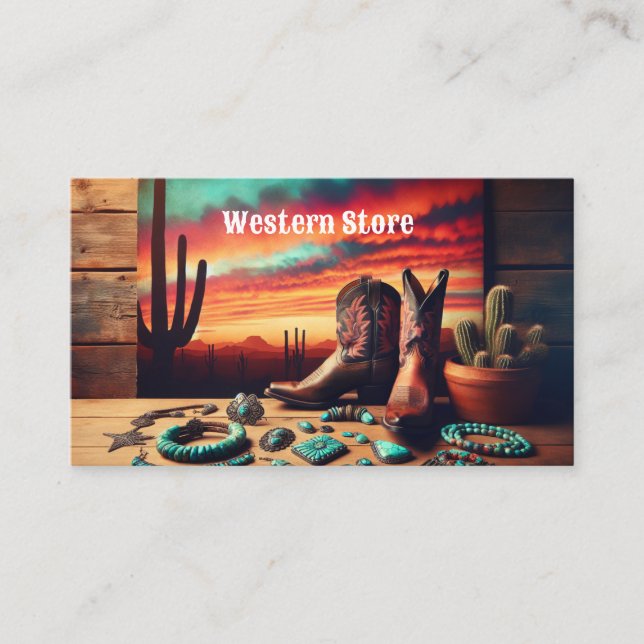 Cowboy Boots and Southwestern Jewelry with Cactus Business Card (Front)