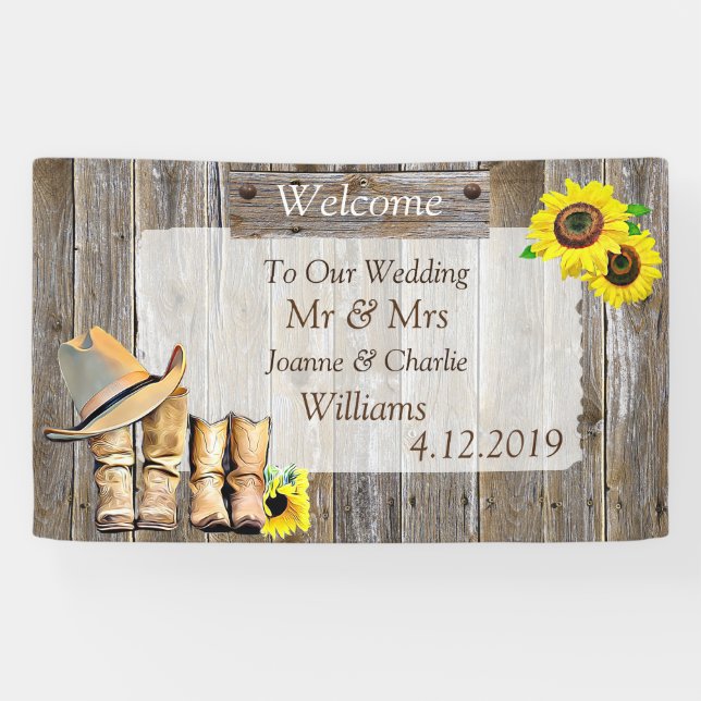 Cowboy Boots and Sunflower Wedding Banner (Horizontal)