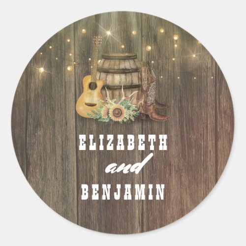 Cowboy Boots and Sunflowers Country Wedding Classic Round Sticker