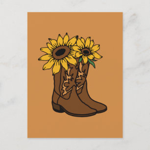 Cowboy boots and sunflowers holiday postcard
