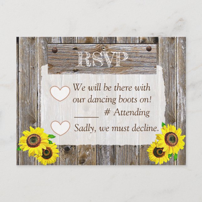 Cowboy Boots and Sunflowers RSVP Wedding Announcement Postcard (Front)