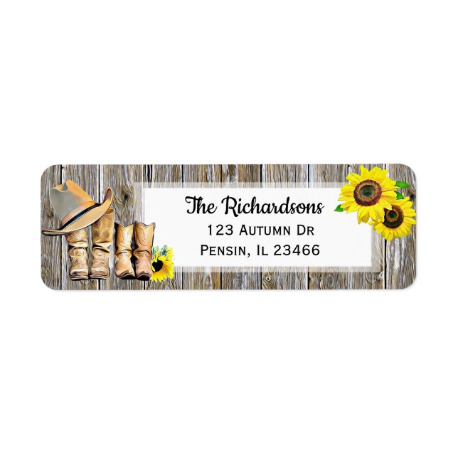 Cowboy Boots and Sunflowers Rustic Label (Front)