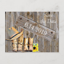 Cowboy Boots and Sunflowers Save the DateWedding Postcard