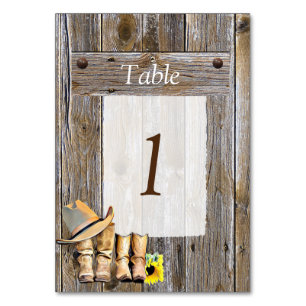 Cowboy Boots and Sunflowers Table Number Wedding