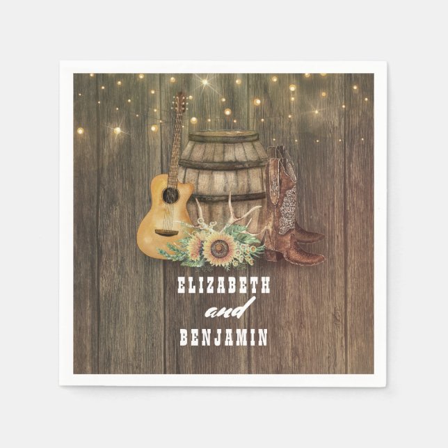 Cowboy Boots and Sunflowers Wine Barrel Napkins (Front)
