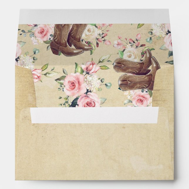 Cowboy Boots and Watercolor Flowers Western Envelope (Back (Bottom))