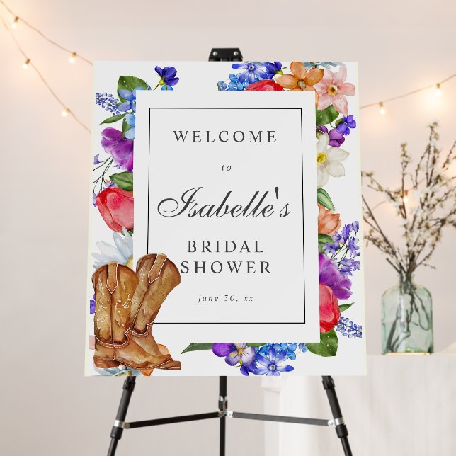 Cowboy Boots and Wildflower Bridal Shower Welcome Foam Board (In Situ (Stand))