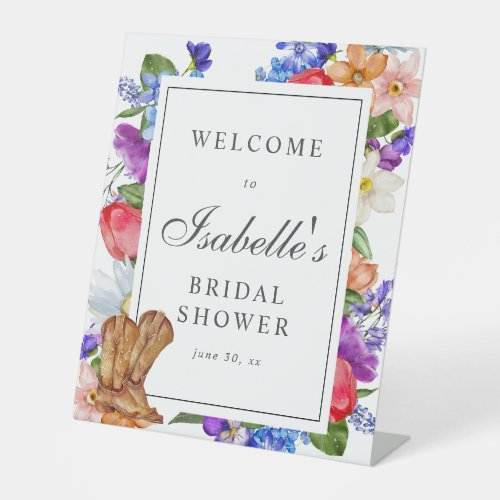 Cowboy Boots and Wildflower Bridal Shower Welcome Pedestal Sign