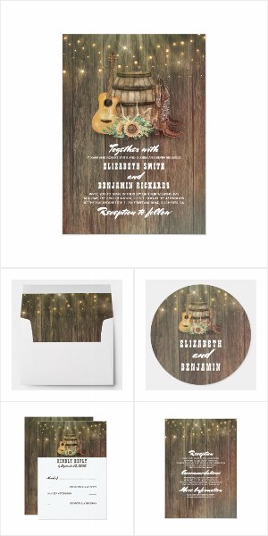 Cowboy Boots and Wine Barrel Wedding Invitation Set