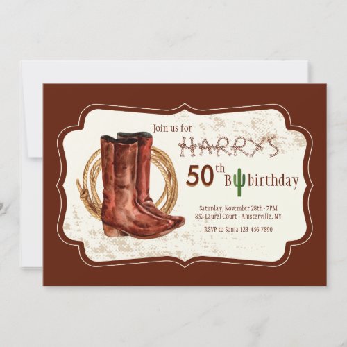 Cowboy Boots Birthday Party Invitation