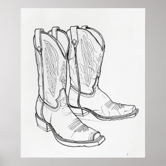 Cowboy boots black modern minimalist line art poster