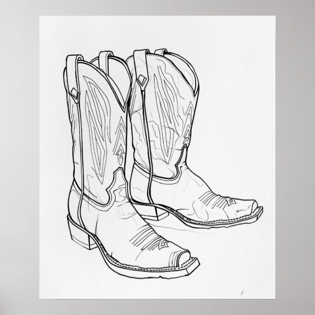Cowboy boots black modern minimalist line art poster (Front)