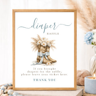 Cowboy Boots Blue Bow Baby Shower Diaper Raffle  Poster