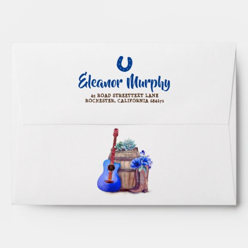 Cowboy Boots Blue Guitar and Barrel Western Style Envelope