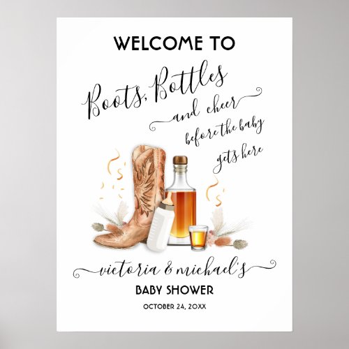 Cowboy Boots Bottles Baby Shower Welcome sign