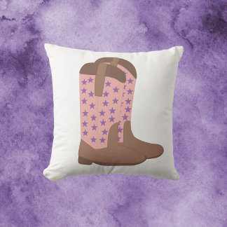 Cowboy Boots Brown Pink Purple Stars Throw Pillow