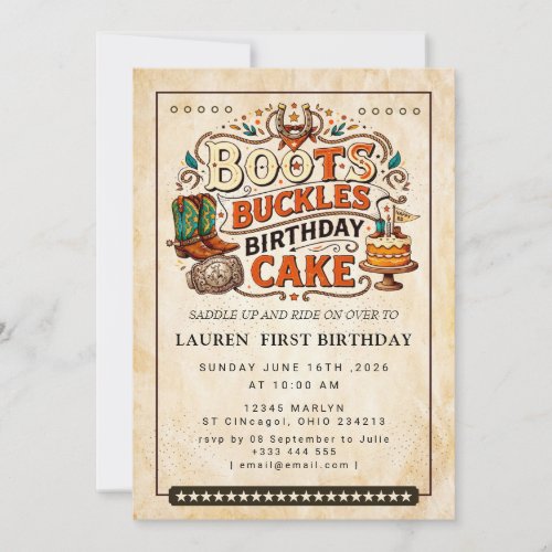 Cowboy Boots Buckles Birthday Cake Invitation