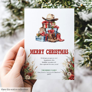 Cowboy boots Christmas greeting card rustic