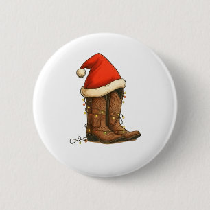 Cowboy Boots Christmas Western Santa Hat  Button