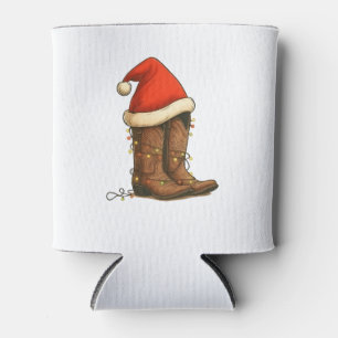 Cowboy Boots Christmas Western Santa Hat Can Cooler
