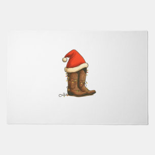 Cowboy Boots Christmas Western Santa Hat Doormat