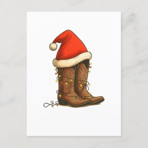 Cowboy Boots Christmas Western Santa Hat  Invitation Postcard