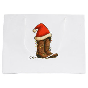 Cowboy Boots Christmas Western Santa Hat Large Gift Bag