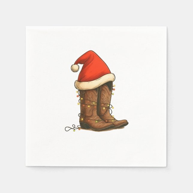 Cowboy Boots Christmas Western Santa Hat  Napkins (Front)