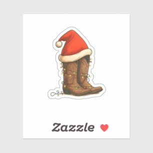 Cowboy Boots Christmas Western Santa Hat Sticker