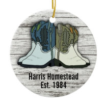 Cowboy Boots Country Homestead Established Ceramic Ornament