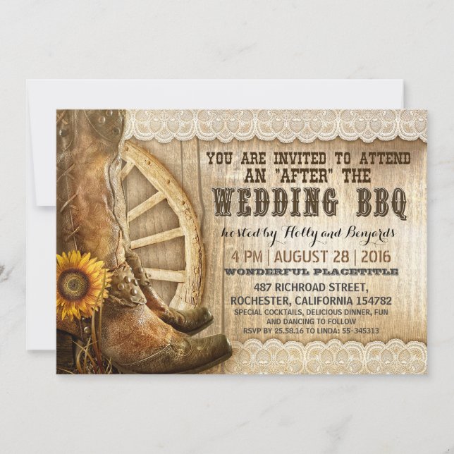 Cowboy Boots Country Western After Wedding BBQ Invitation (Front)