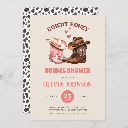 Cowboy Boots  Cow Print Western Bridal Shower Invitation