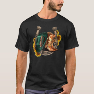 Cowboy Boots Cowboy Hat Horseshoes Sunflower Weste T-Shirt