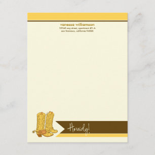 Cowboy Boots Custom Flat Note Cards (yellow)