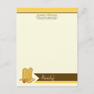 Cowboy Boots Custom Flat Note Cards (yellow)